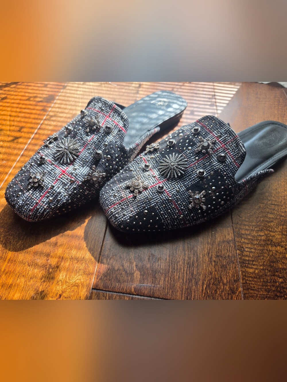 Women's Black Tweed Embellished Slip-On Mules. Size: EU 41 / US Women's 10-10.5
